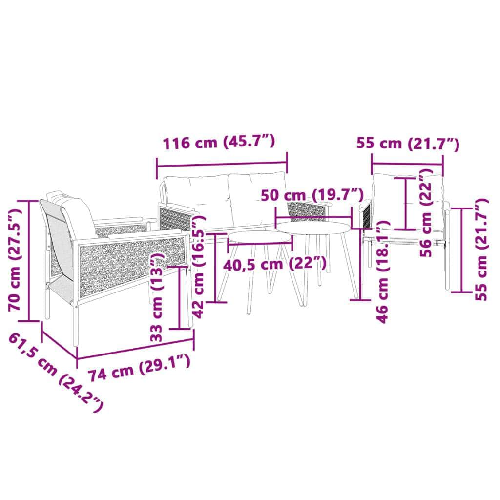 5 Piece Balcony Furniture Set with Cushions Black - Steel