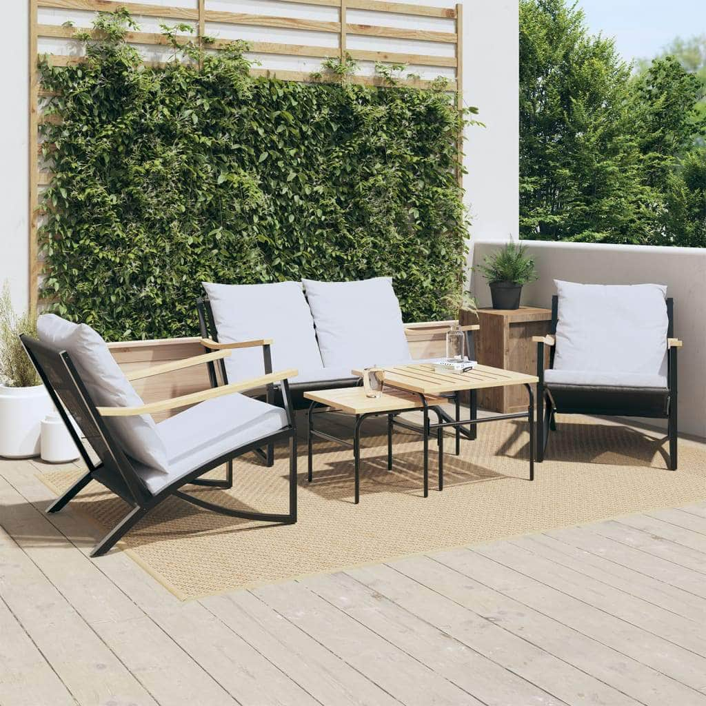 5 Piece Balcony Furniture Set with Cushions Black - Steel