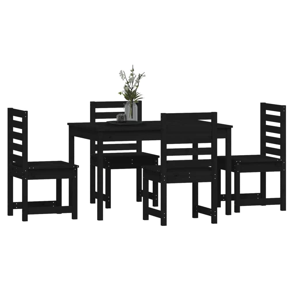 5-Piece Black Solid Pine Wood Garden Dining Ensemble