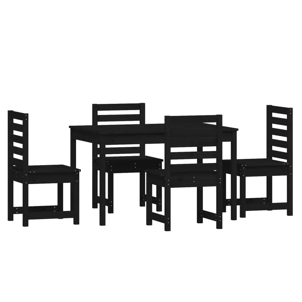 5-Piece Black Solid Pine Wood Garden Dining Ensemble