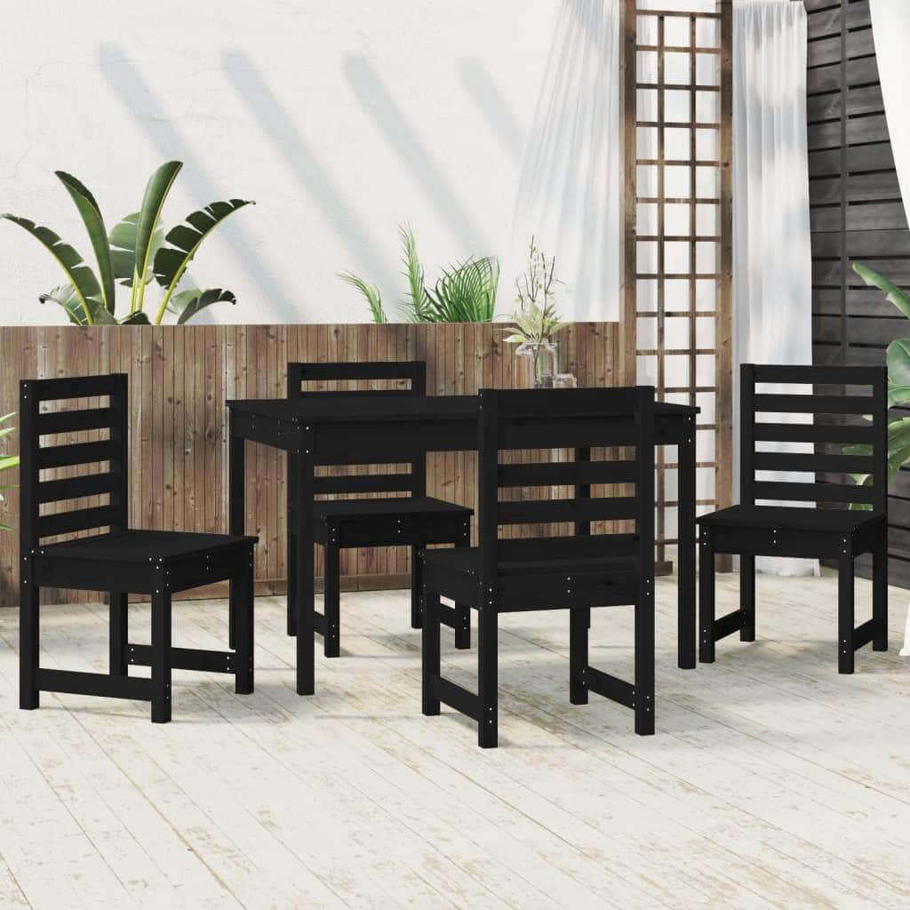 5-Piece Black Solid Pine Wood Garden Dining Ensemble