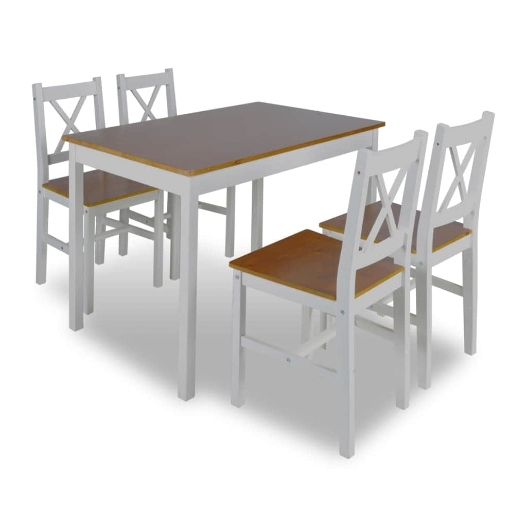 5 Piece Dining Set Brown and White