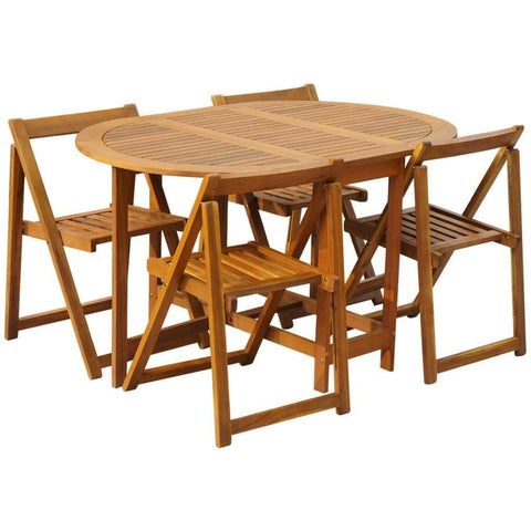 5 Piece Folding Outdoor Dining Set Solid Acacia Wood