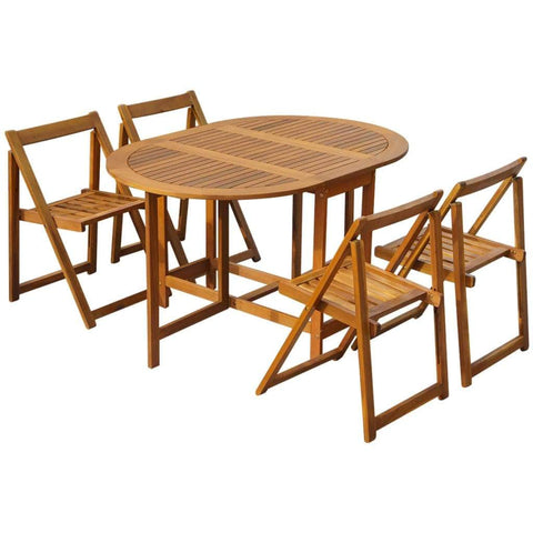 5 Piece Folding Outdoor Dining Set Solid Acacia Wood