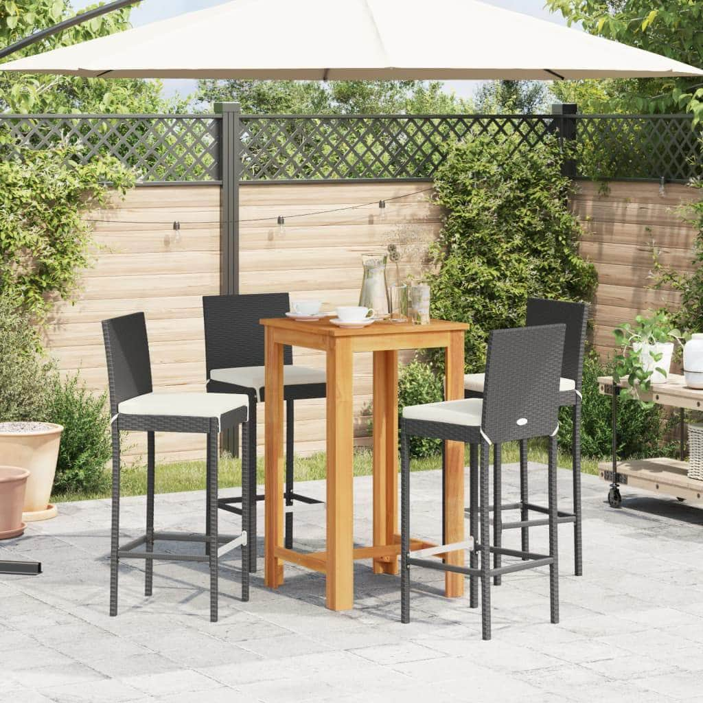 5 Piece Garden Bar Set Black Solid Wood Acacia