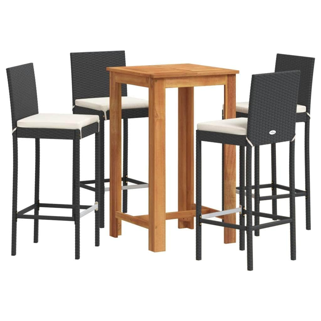 5 Piece Garden Bar Set Black Solid Wood Acacia