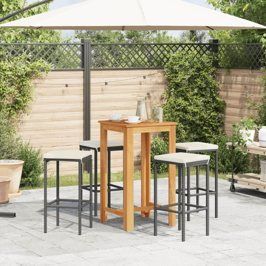 5-Piece Garden Bar Set Black Solid Wood Acacia and Poly Rattan