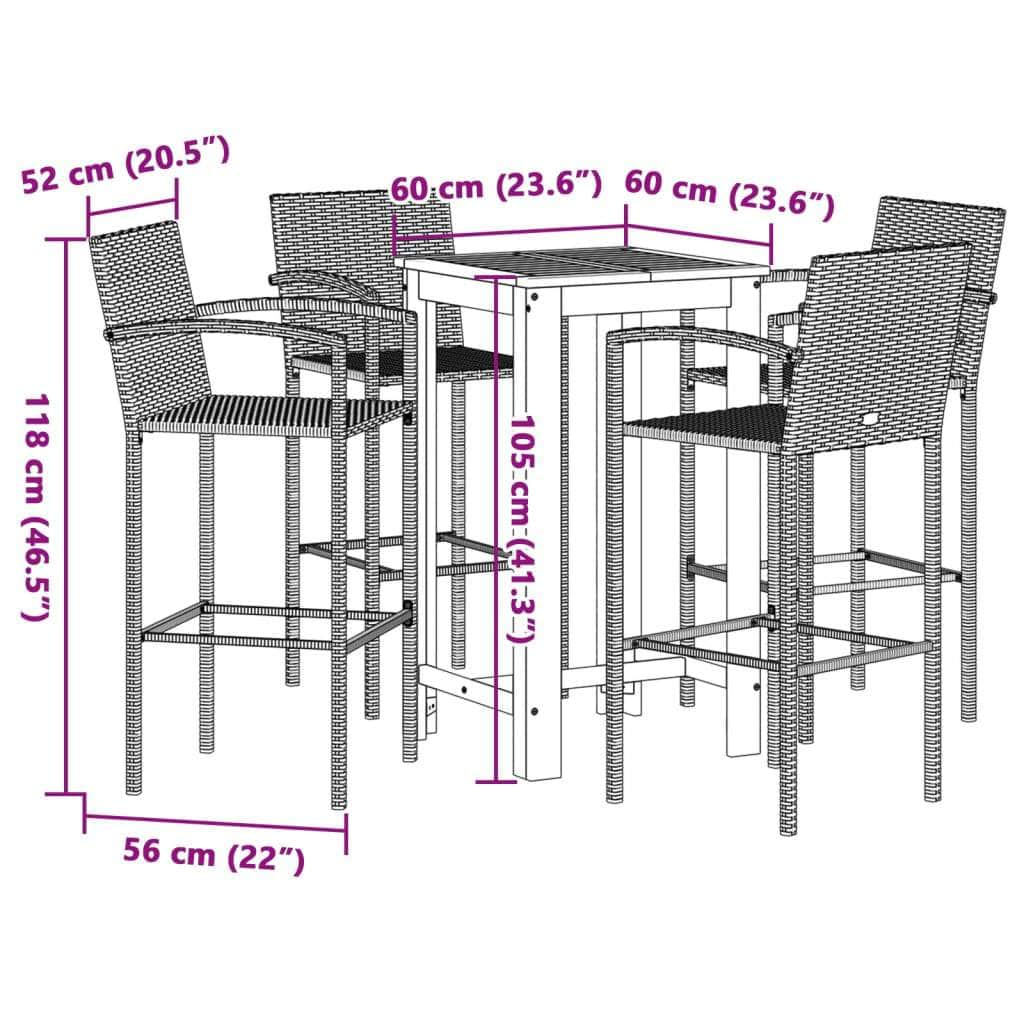 5 Piece Garden Bar Set Brown Solid Wood Acacia