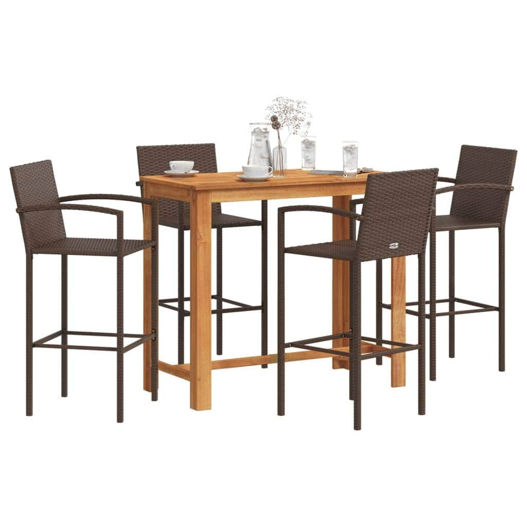 5 Piece Garden Bar Set Brown Solid Wood Acacia