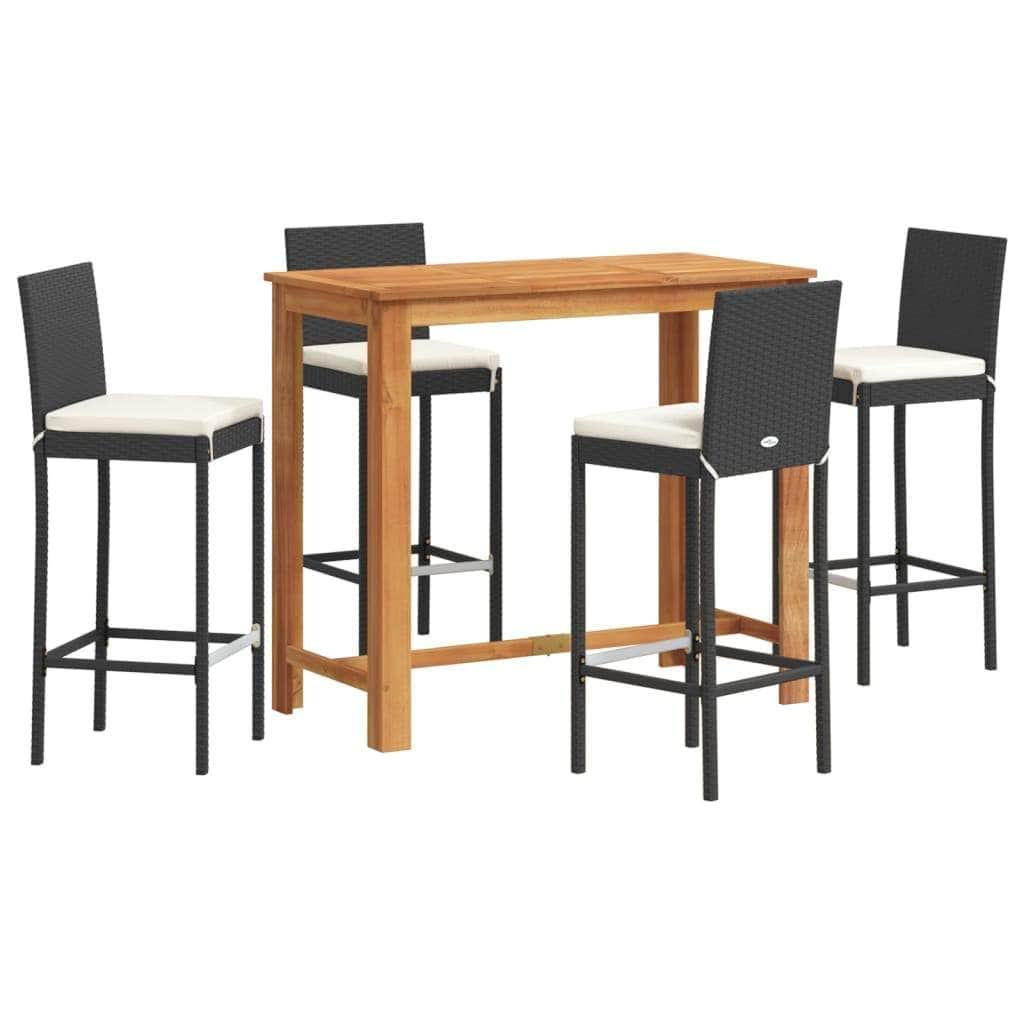 5 Piece Garden Bar Set Solid Wood Acacia and Poly Rattan