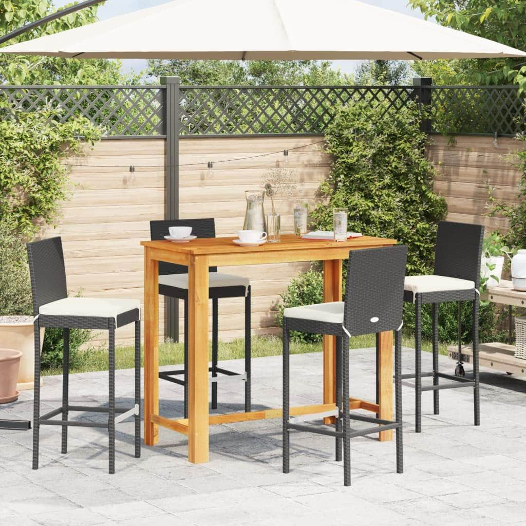 5 Piece Garden Bar Set Solid Wood Acacia and Poly Rattan