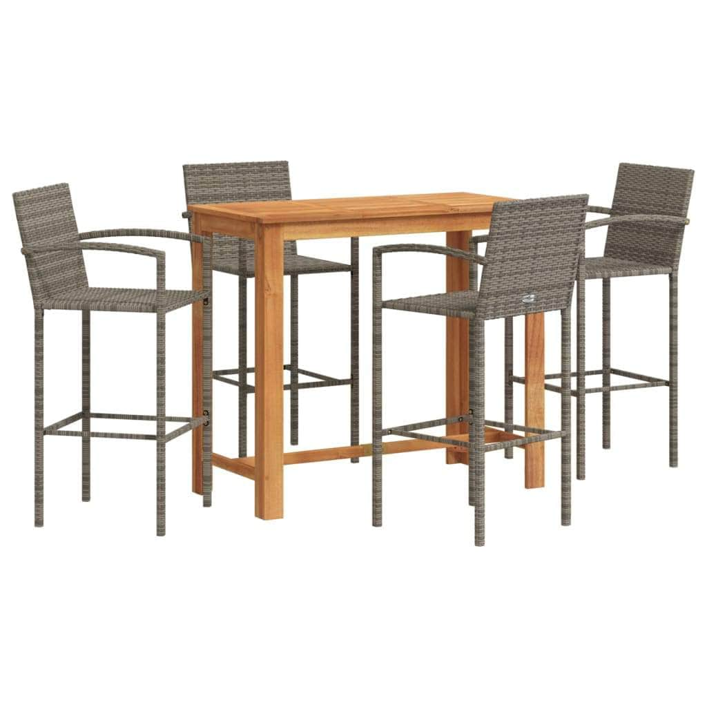 5-Piece Garden Bar Set Solid Wood Acacia and Poly Rattan