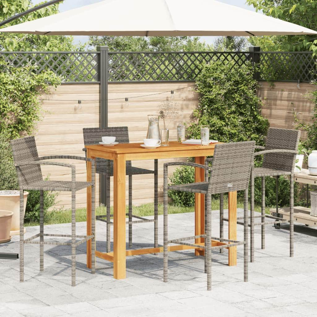 5-Piece Garden Bar Set Solid Wood Acacia and Poly Rattan