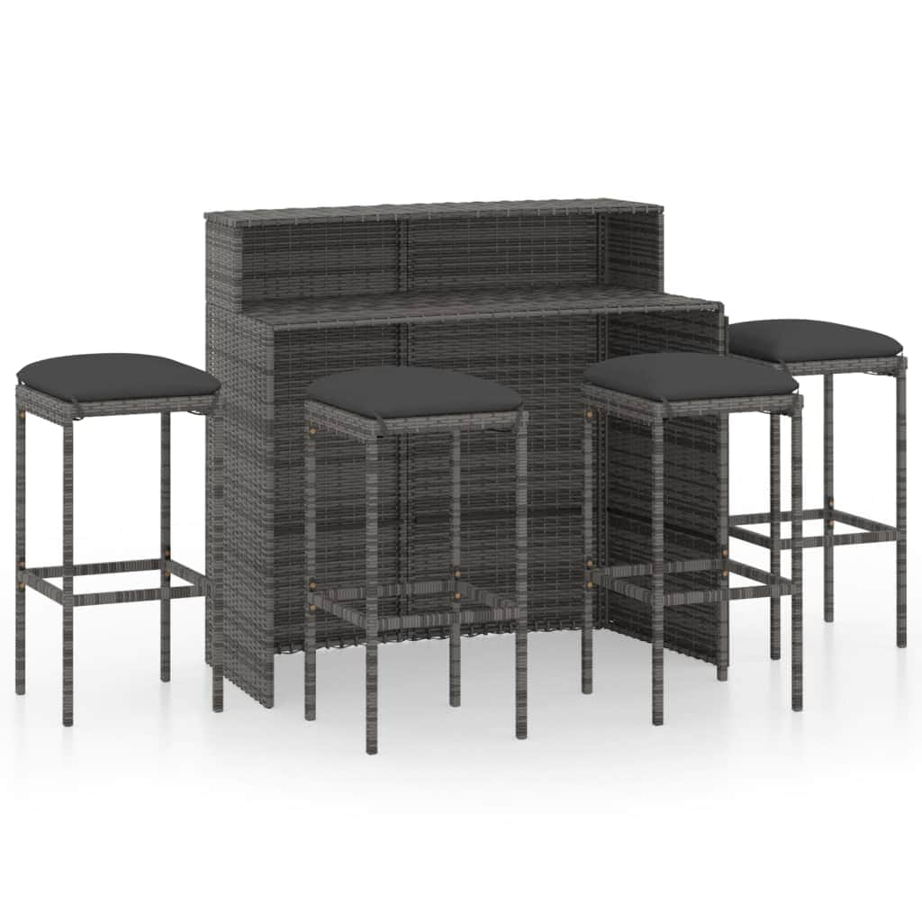 5 Piece Garden Bar Set with Cushions Grey