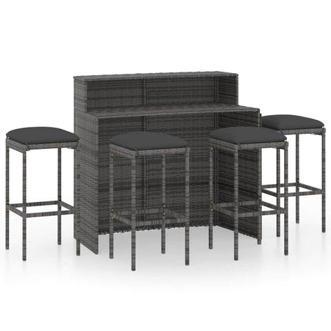 5 Piece Garden Bar Set with Cushions Grey