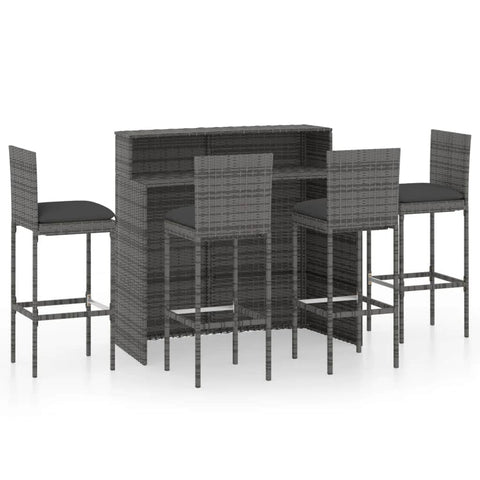 5 Piece Garden Bar Set with Cushions-Grey