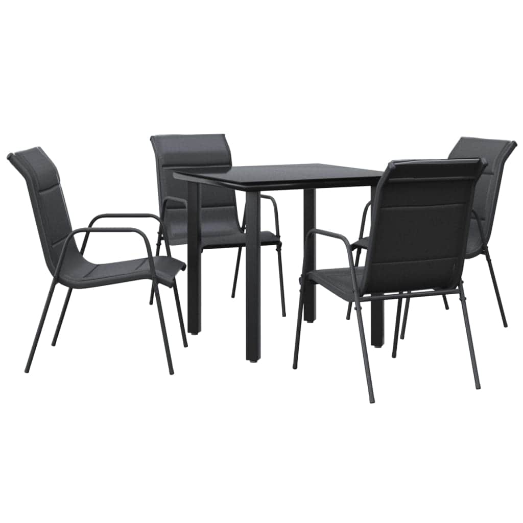 5 Piece Garden Dining Set Black Steel