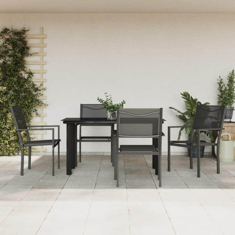 5-Piece Garden Dining Set Black Steel and Textilene