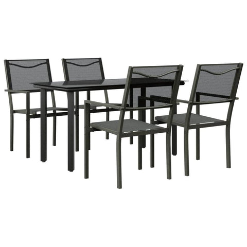 5-Piece Garden Dining Set Black Steel and Textilene