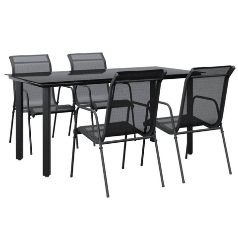 5 Piece Garden Dining Set Black Steel and Textilene