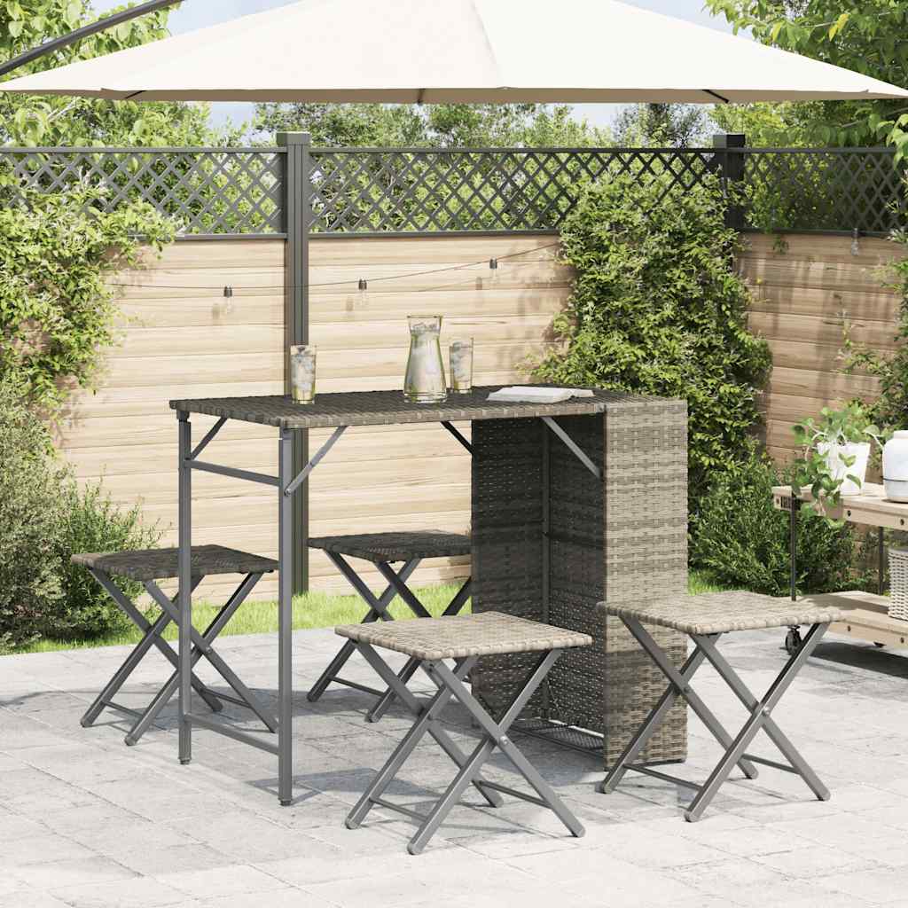 5 Piece Garden Dining Set Foldable Light Grey Poly Rattan