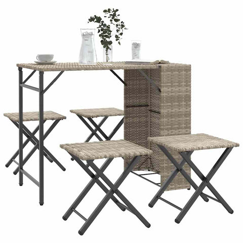 5 Piece Garden Dining Set Foldable Light Grey Poly Rattan