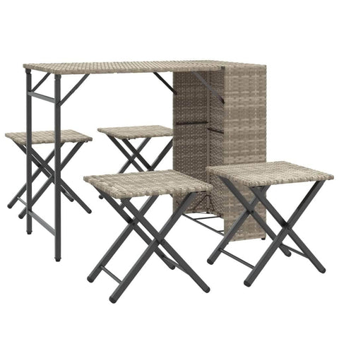 5 Piece Garden Dining Set Foldable Light Grey Poly Rattan