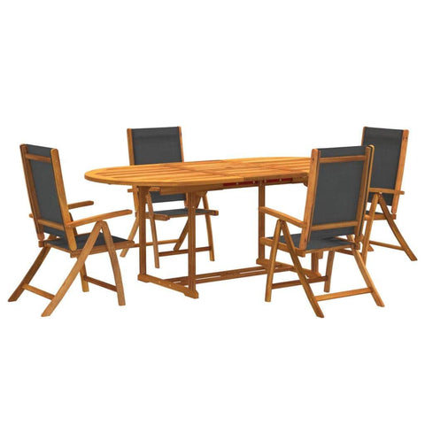 5 Piece Garden Dining Set Solid Wood Acacia and Textilene