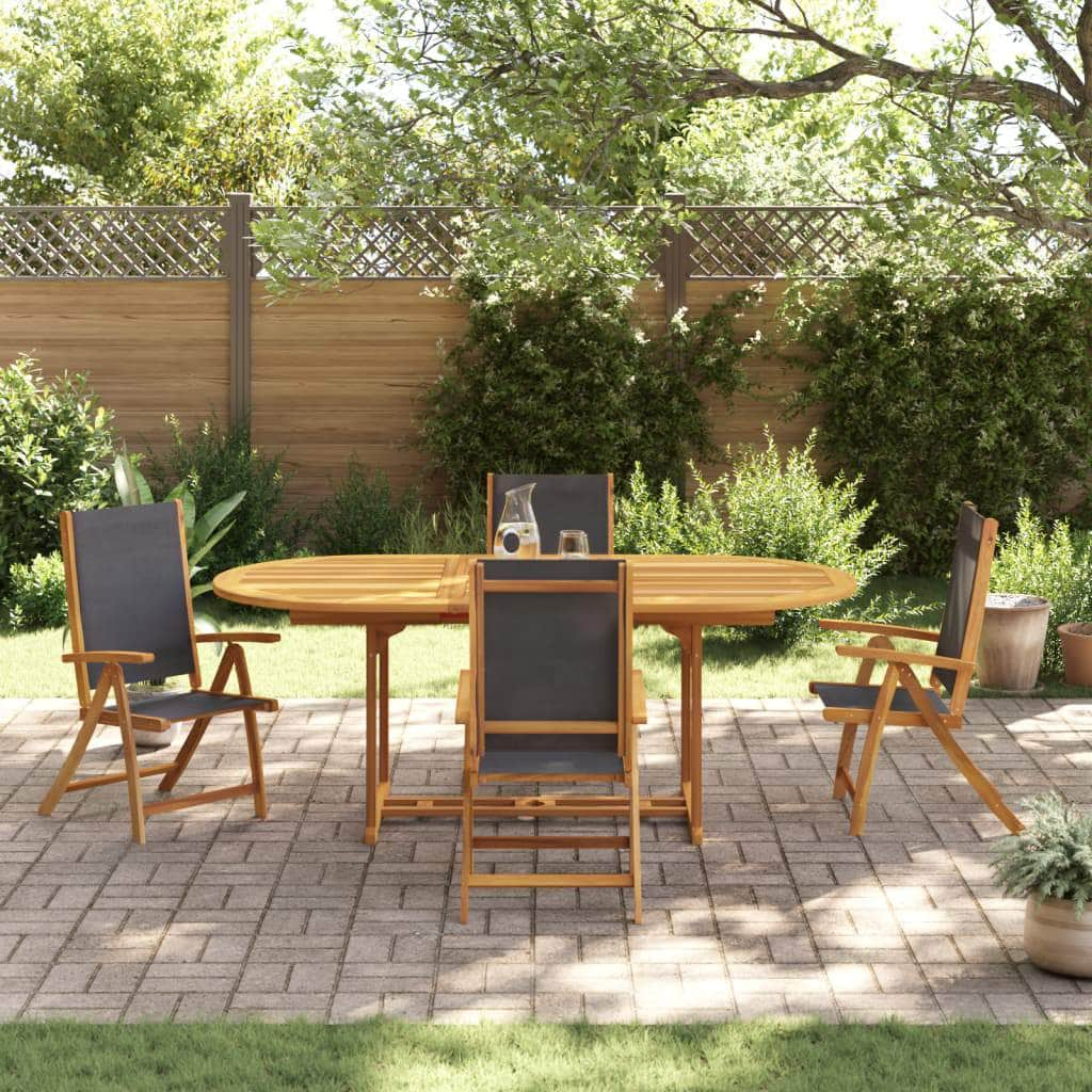 5 Piece Garden Dining Set Solid Wood Acacia and Textilene