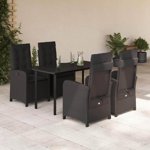 5-Piece Garden Dining Set with Black Poly Rattan and Cushions