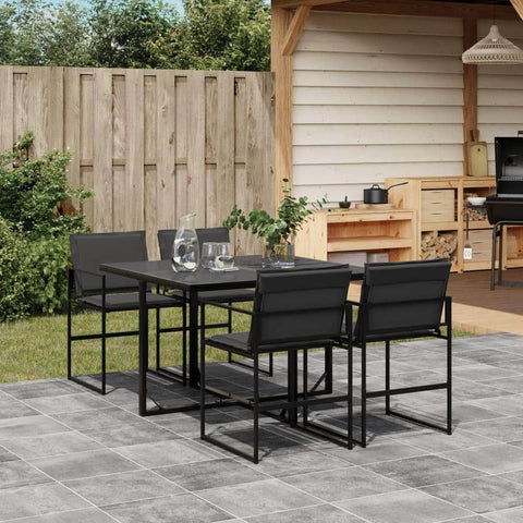 5 Piece Garden Dining Set with Cushions Black Textilene