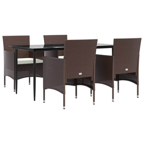 5 Piece Garden Dining Set with Cushions Brown and Black