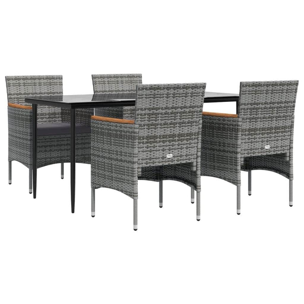 5 Piece Garden Dining Set with Cushions Grey and Black