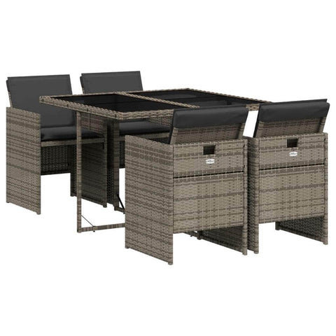 5 Piece Garden Dining Set with Cushions Grey Poly Rattan