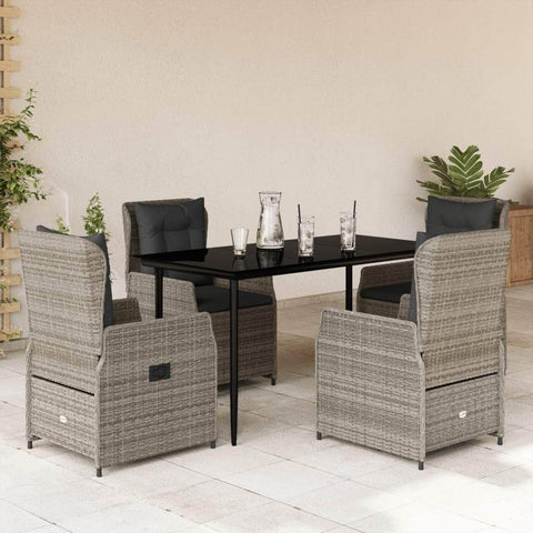 5 Piece Garden Dining Set with Cushions Grey Poly Rattan - Versatile and Stylish