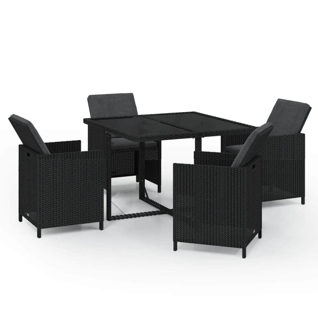 5 Piece Garden Dining Set with Cushions Poly Rattan Black