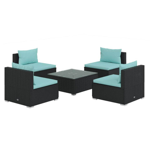 5 Piece Garden Lounge Set Black with Cushions Poly Rattan