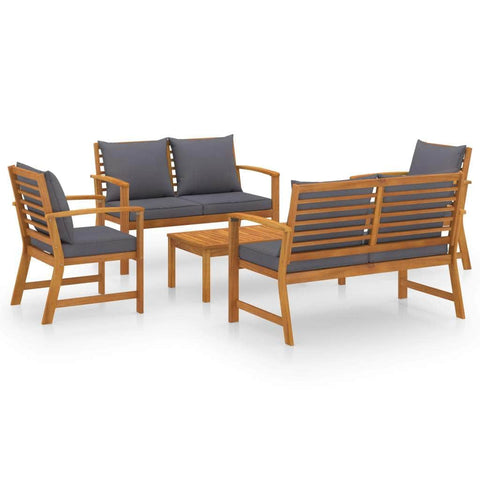 5-Piece Garden Lounge Set with Cushion Solid Acacia Wood