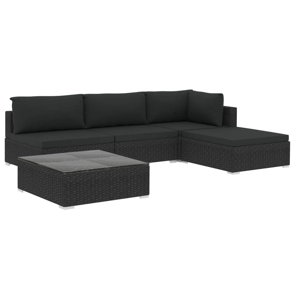 5 Piece Garden Lounge Set with Cushions Poly Rattan Black