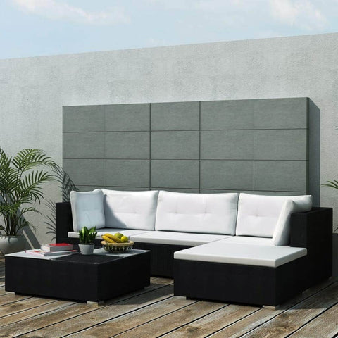 5 Piece Garden Lounge Set with Cushions Poly Rattan Black