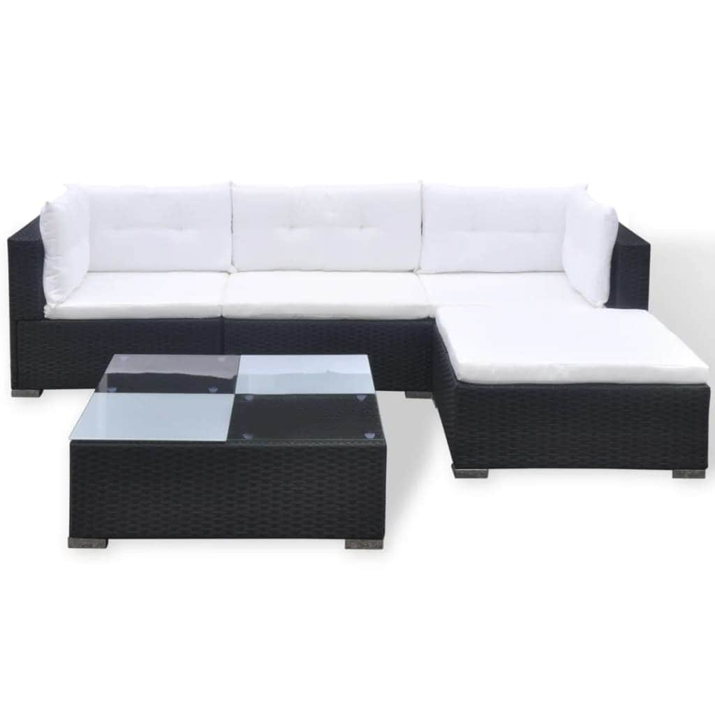 5 Piece Garden Lounge Set with Cushions Poly Rattan Black