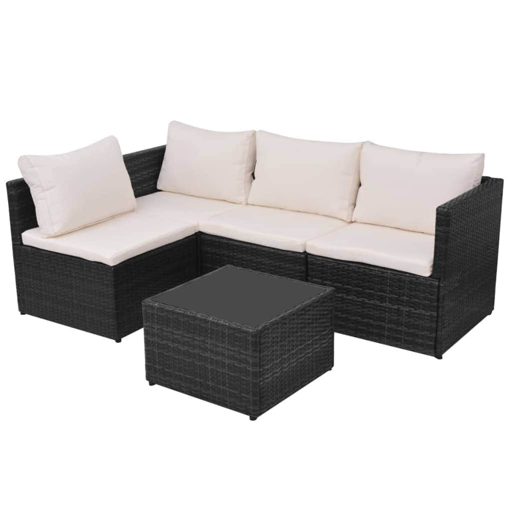 5 Piece Garden Lounge Set with Cushions Poly Rattan Black