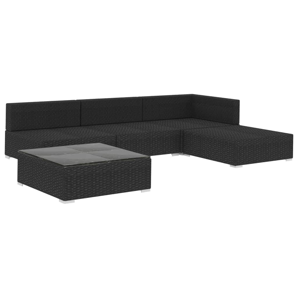 5 Piece Garden Lounge Set with Cushions Poly Rattan Black