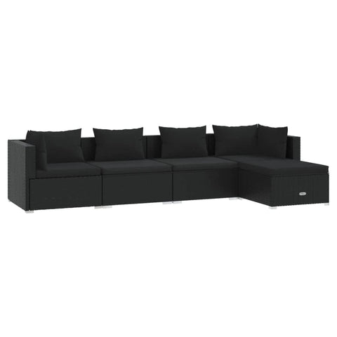 5 Piece Garden Lounge Set with Cushions Poly Rattan Black