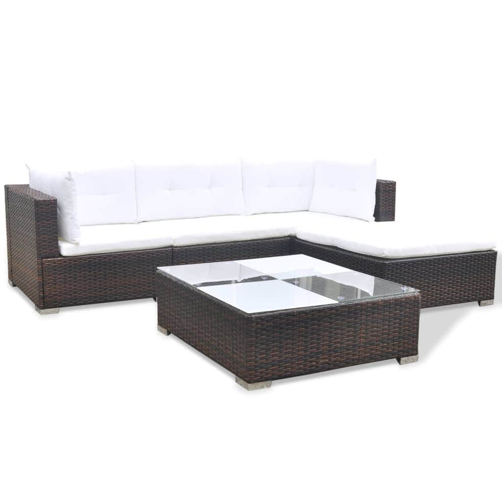 5 Piece Garden Lounge Set with Cushions Poly Rattan Brown