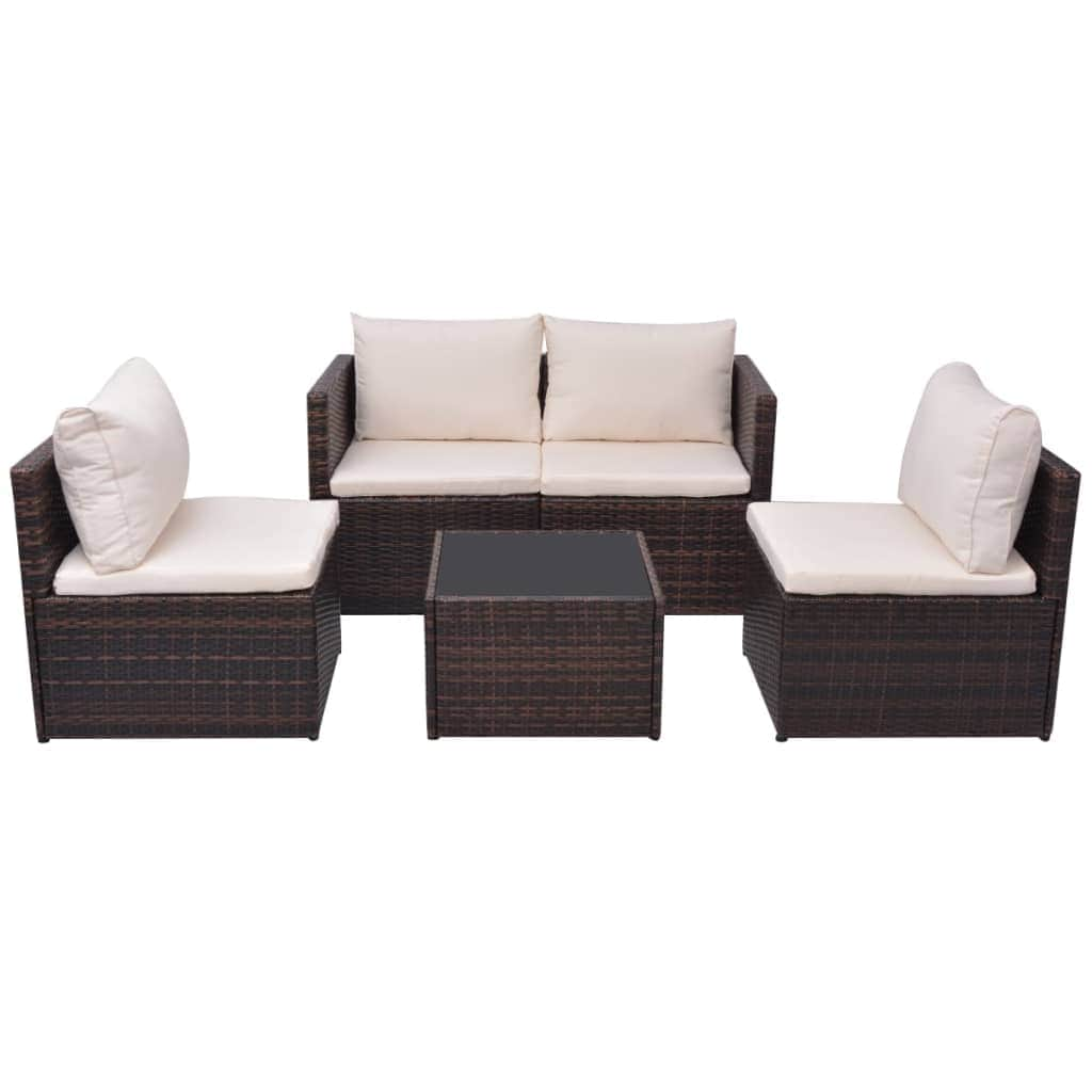 5 Piece Garden Lounge Set with Cushions Poly Rattan Brown