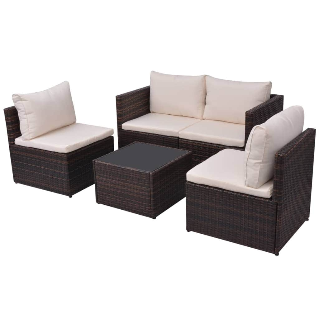 5 Piece Garden Lounge Set with Cushions Poly Rattan Brown