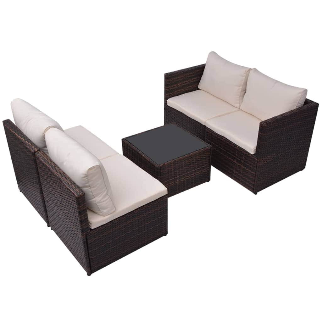 5 Piece Garden Lounge Set with Cushions Poly Rattan Brown