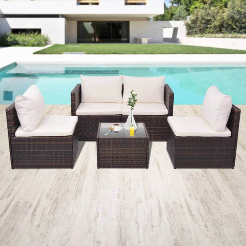 5 Piece Garden Lounge Set with Cushions Poly Rattan Brown