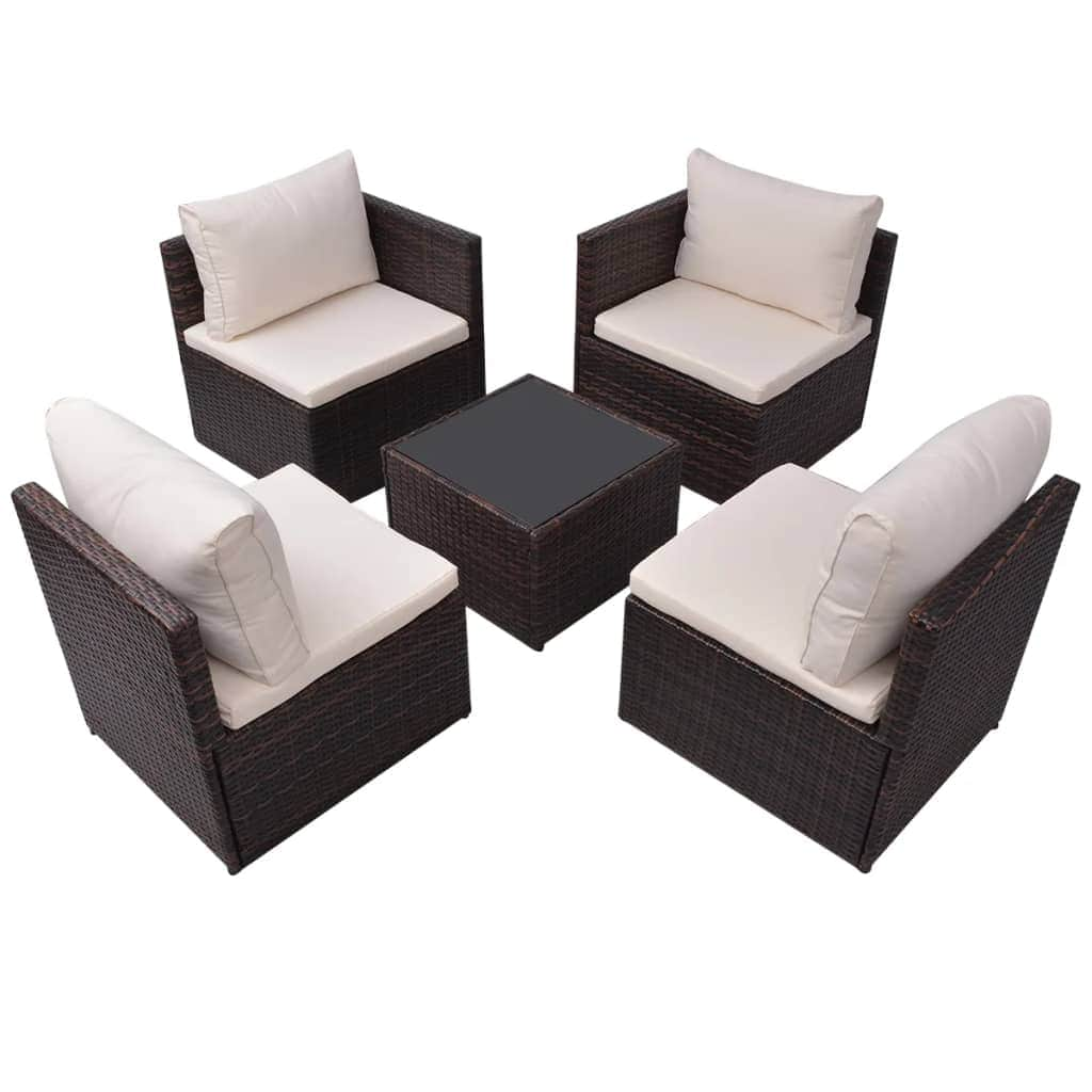 5 Piece Garden Lounge Set with Cushions Poly Rattan Brown